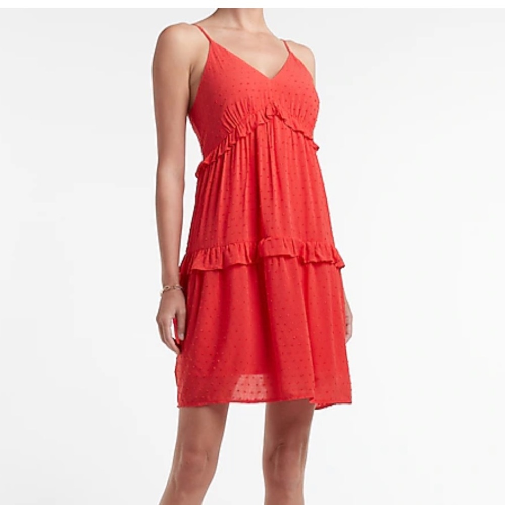 Express Clip Dot Tiered Trapeze Dress